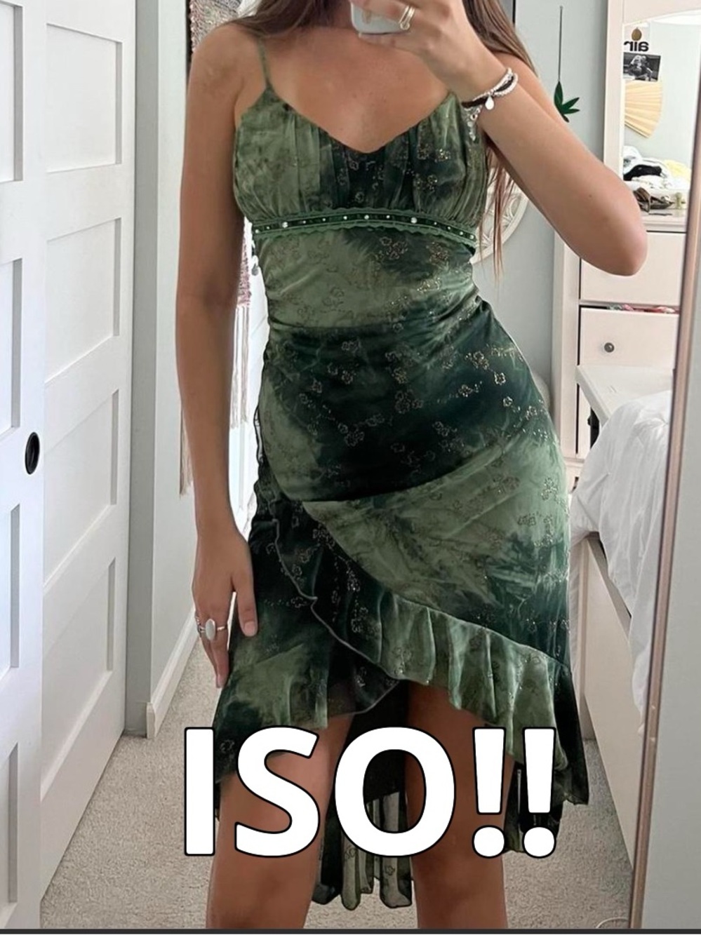 ISO!! Taboo - Velvet Spaghetti-Strap Midi Dress in Olive Green Size 4